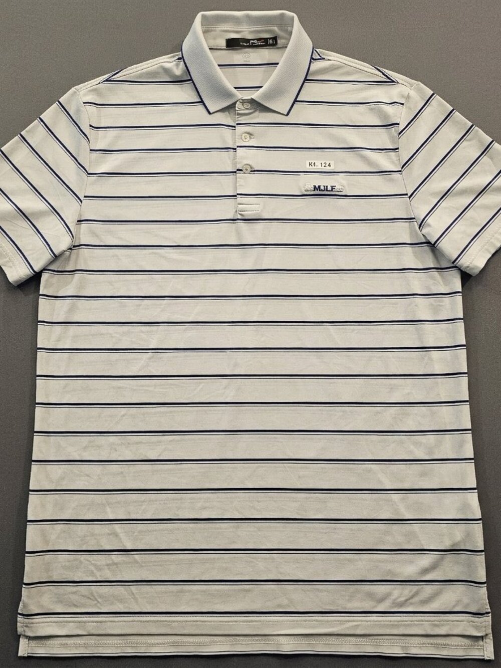 RLX Ralph Lauren Men's Performance Polo Shirt - White/Navy Striped - Size LG